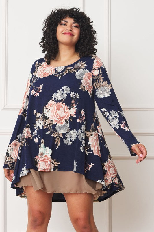 PLUS Floral Chiffon Layered Mini Dress