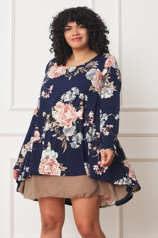 PLUS Floral Chiffon Layered Mini Dress