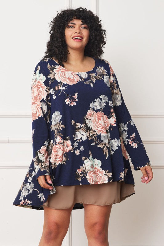 PLUS Floral Chiffon Layered Mini Dress