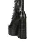 Magdalene Croc High Block Heeled Boot