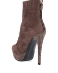 Espiree Microfiber High Heeled Ankle Boots