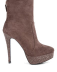 Espiree Microfiber High Heeled Ankle Boots