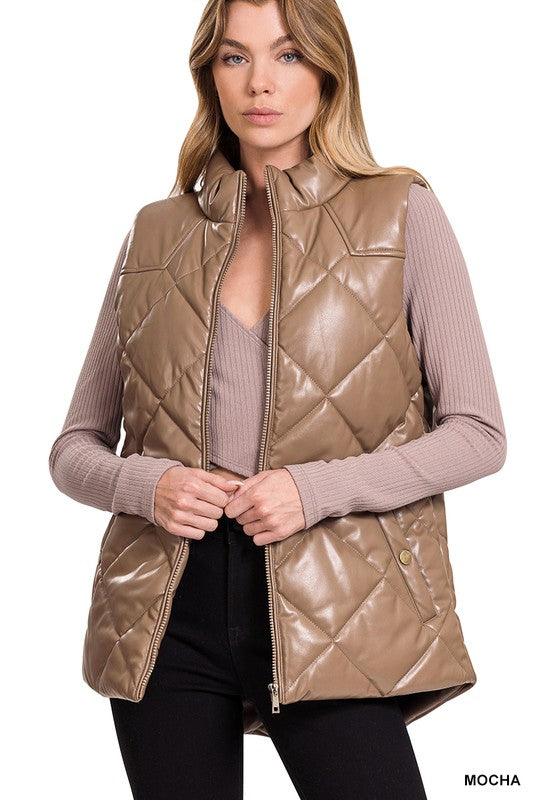 Zenana Vegan Leather Puffer Vest - Online Only