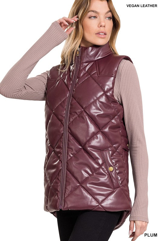 Zenana Montreal Slick Faux Leather Puffer Jacket 2x