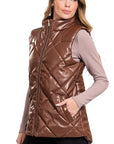 Zenana Vegan Leather Puffer Vest - Online Only