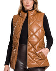 Zenana Vegan Leather Puffer Vest - Online Only