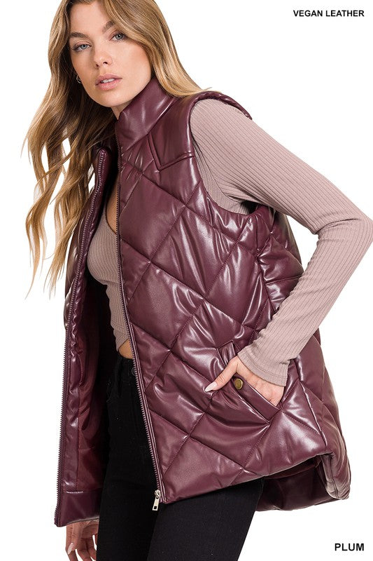 Zenana Vegan Leather Puffer Vest - Online Only