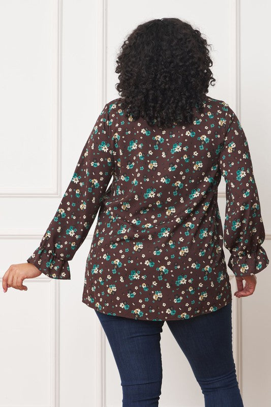 Plus Floral Ruffle Sleeve Tunic