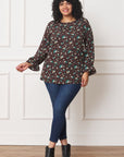 Plus Floral Ruffle Sleeve Tunic