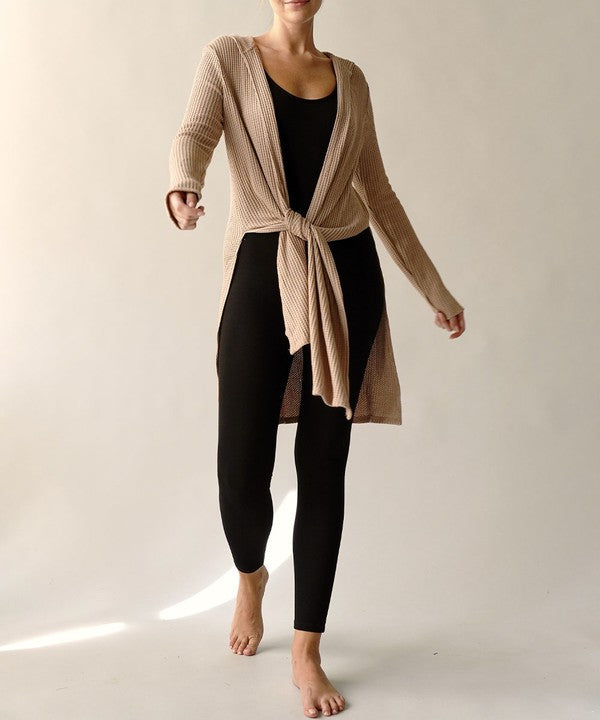 Fabina Bamboo Waffle Slim Cardigan With Hoodie