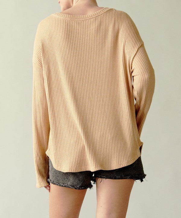 Fabina Bamboo Waffle Long Sleeve Oversize Pullover T-Shirt