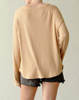 Fabina Bamboo Waffle Long Sleeve Oversize Pullover T-Shirt