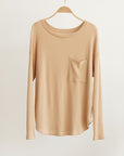 Fabina Bamboo Waffle Long Sleeve Oversize Pullover T-Shirt