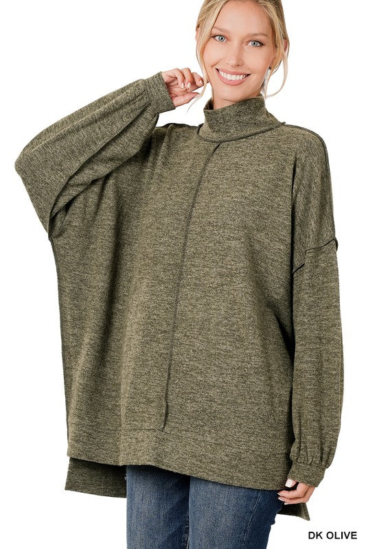 Zenana Brushed Melange Hacci Mock Neck Sweater - Online Only