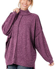 Zenana Brushed Melange Hacci Mock Neck Sweater - Online Only