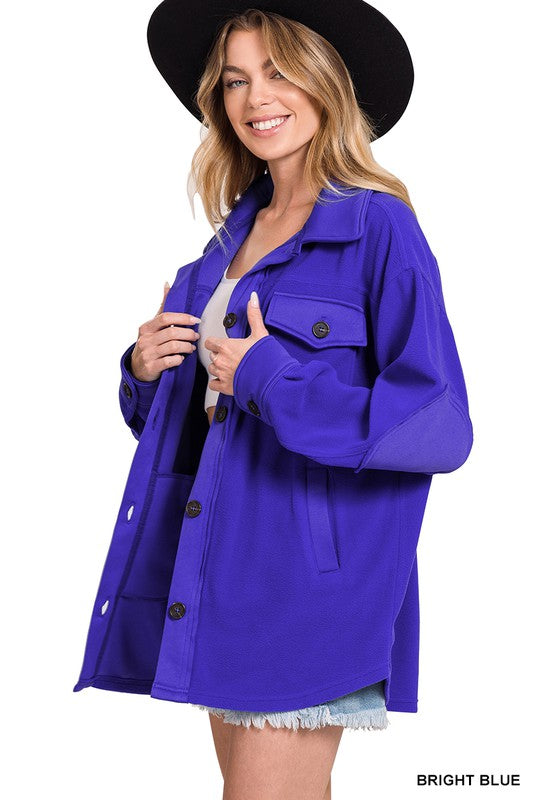 Zenana Oversized Basic Fleece Shacket in Blue or Copper - Online Only