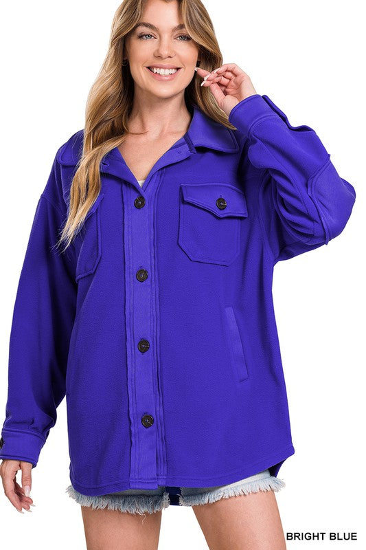 Zenana Oversized Basic Fleece Shacket in Blue or Copper - Online Only