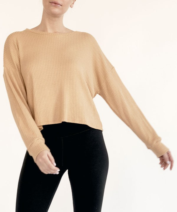 Fabina Bamboo Waffle Loose Crop T-Shirt