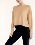 Fabina Bamboo Waffle Loose Crop T-Shirt