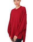 Zenana Brushed Waffle Oversized Exposed Seam Sweater - Online Only