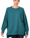 Zenana Brushed Waffle Oversized Exposed Seam Sweater - Online Only