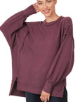 Zenana Brushed Waffle Oversized Exposed Seam Sweater - Online Only