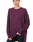 Zenana Brushed Waffle Oversized Exposed Seam Sweater - Online Only