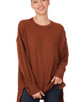 Zenana Brushed Waffle Oversized Exposed Seam Sweater - Online Only