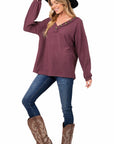 Zenana Brushed Waffle V-Neck Sweater - Online Only