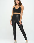 OTOS Active High Waist PU Leather Corset Cincher  Pants