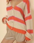 Striped Ribbed Knit Button Front Cardigan