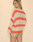 Striped Ribbed Knit Button Front Cardigan