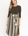 Plus Quarter Sleeve Stripe Sash Midi Dress