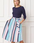 Plus Quarter Sleeve Stripe Sash Midi Dress