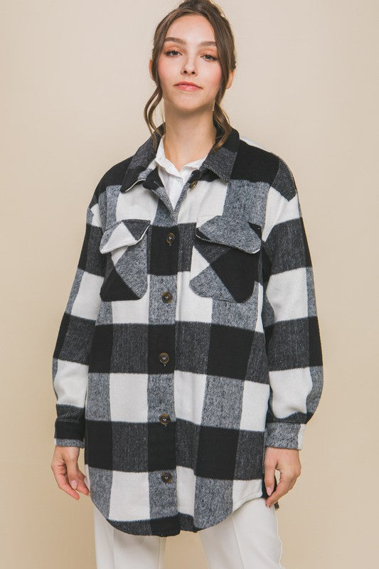 Love Tree Plaid Bust Pocket Shacket