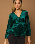 Gilli L/S Wrap Waist Tie Velvet Top