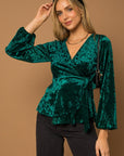 Gilli L/S Wrap Waist Tie Velvet Top