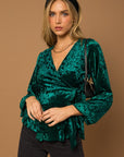 Gilli L/S Wrap Waist Tie Velvet Top