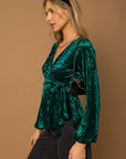 Gilli L/S Wrap Waist Tie Velvet Top