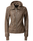 Women's Hooded PU Leather Jacket