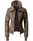 Women's Hooded PU Leather Jacket