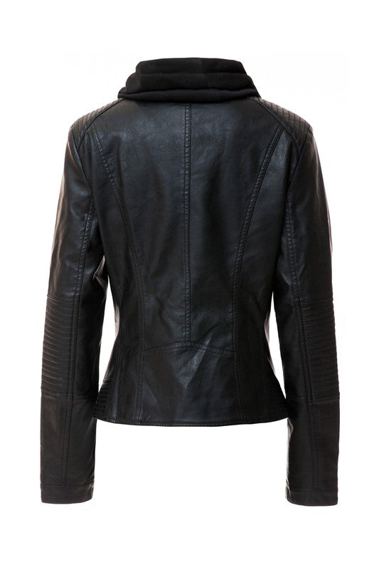 Women's Hooded PU Leather Jacket