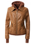 Women's Hooded PU Leather Jacket