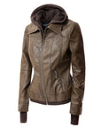 Women's Hooded PU Leather Jacket