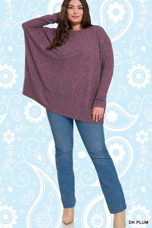 Zenana Plus Brushed Melange Hacci Oversized Sweater - Online Only