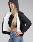 Fuzzy Trim Zip-Up Crop Hoodie