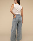 ZENANA Washed Linen Elastic Band Waist Cargo Pants