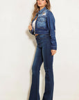 Vibrant M.i.U High Rise Flare Jean W Faded Wash Hem Detail