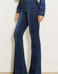 Vibrant M.i.U High Rise Flare Jean W Faded Wash Hem Detail