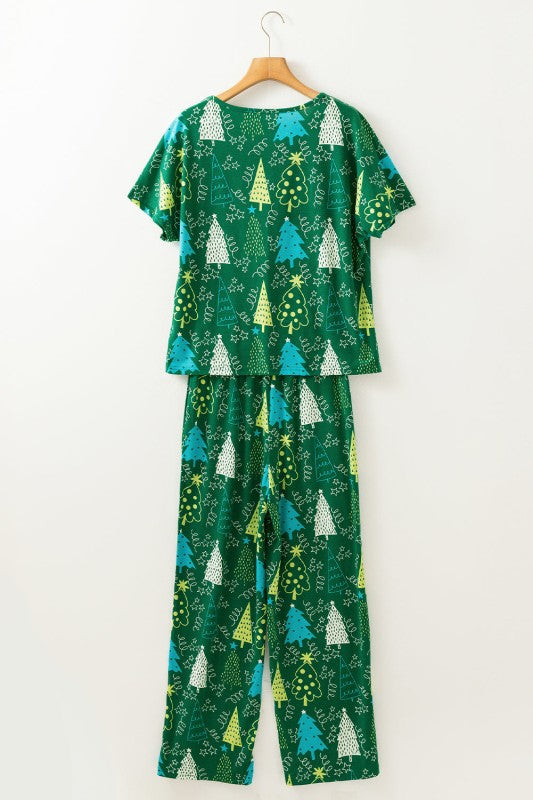 Christmas Tree V-Neck Tee and Pants Lounge Set
